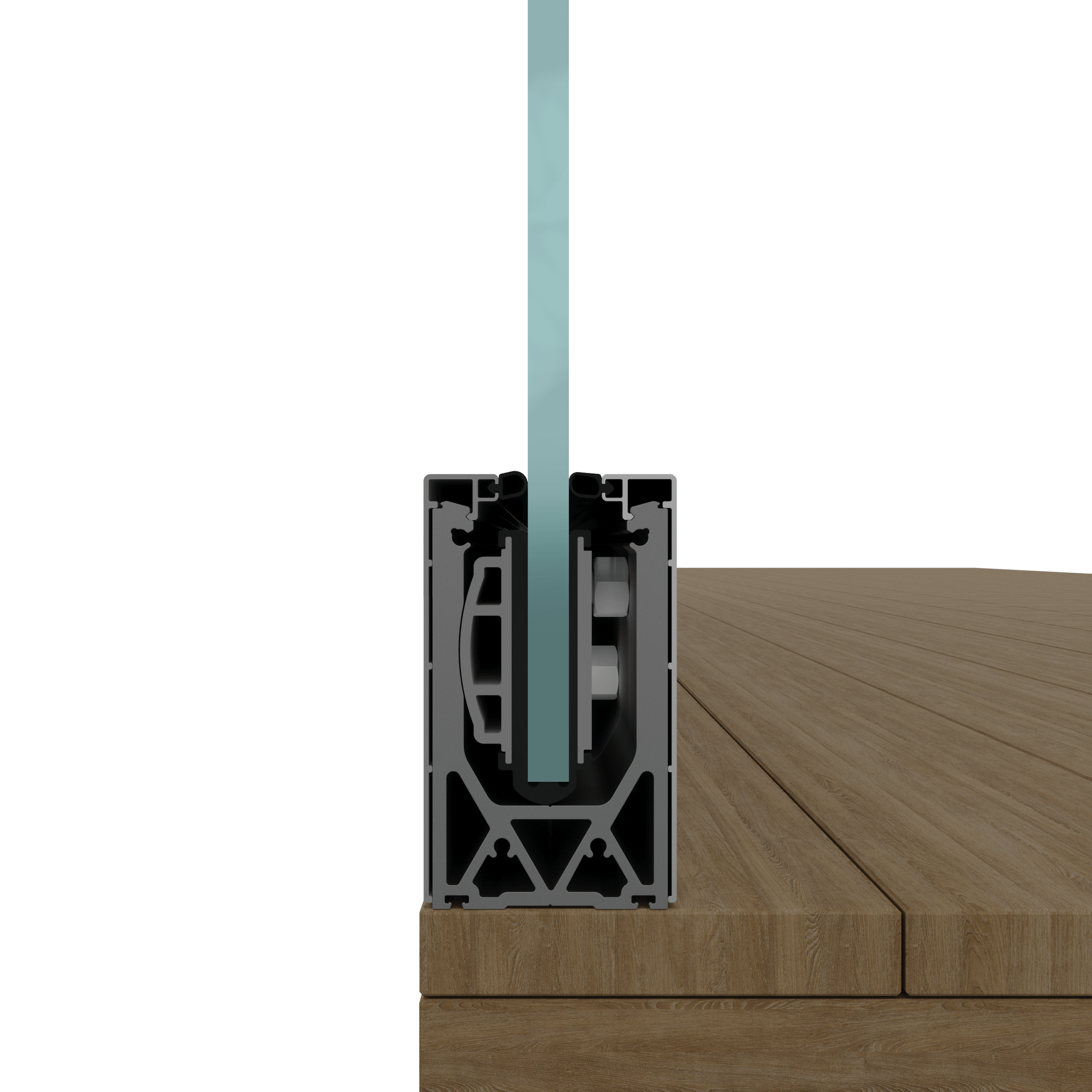 MaxiTilt Aluminium Glass Channel, Deck Mount Fixing, 4200mm, Includes Covers & Rubbers, Black Finish, Each Price - Image 3